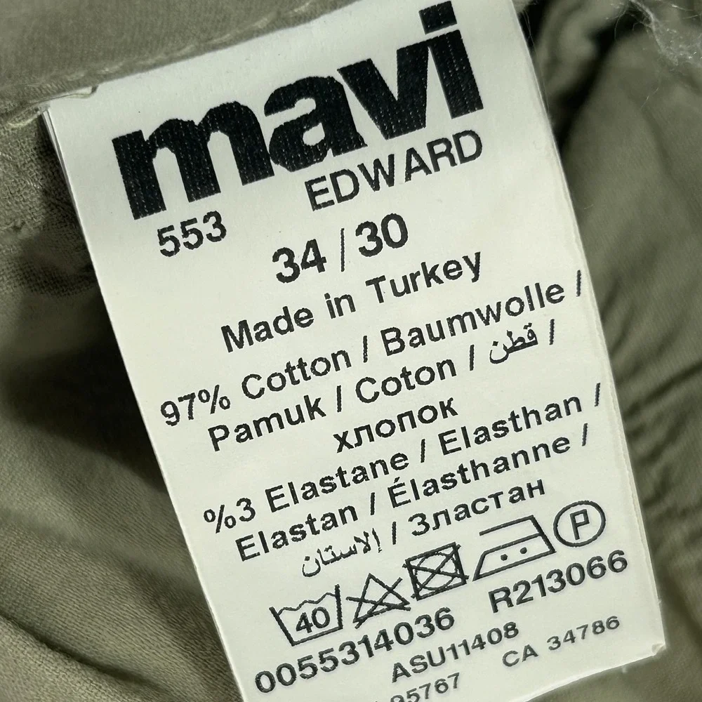 Mavi Pants Mens 34x30 Beige Edward Slim Straight Chino Casual Stretch Canvas